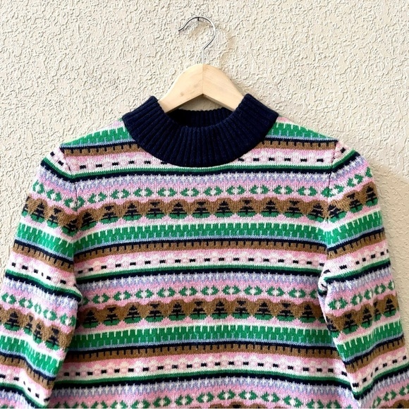J. Crew Sweater Fair Isle Lambswool Mock Neck Knit Ribbed Pullover Holiday Small - Picture 6 of 11